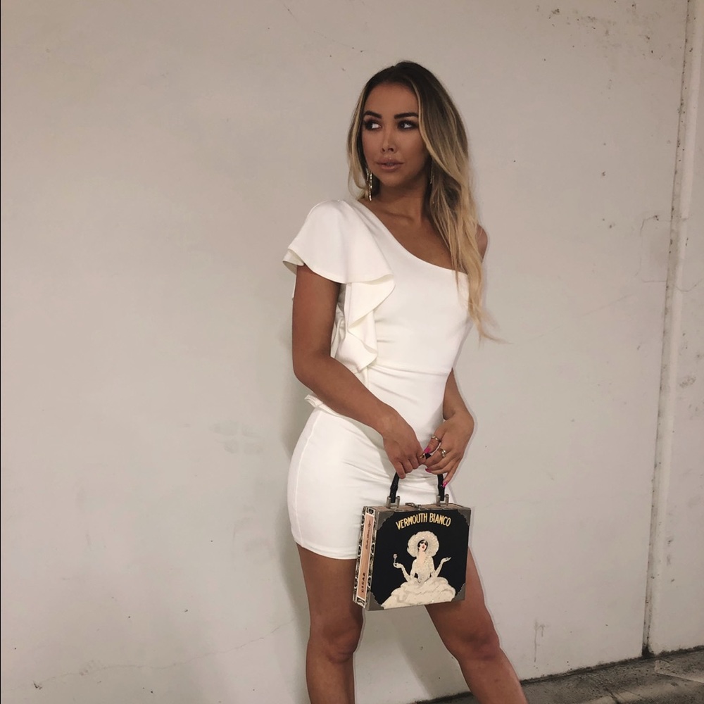 White one ruffle sleeved dress